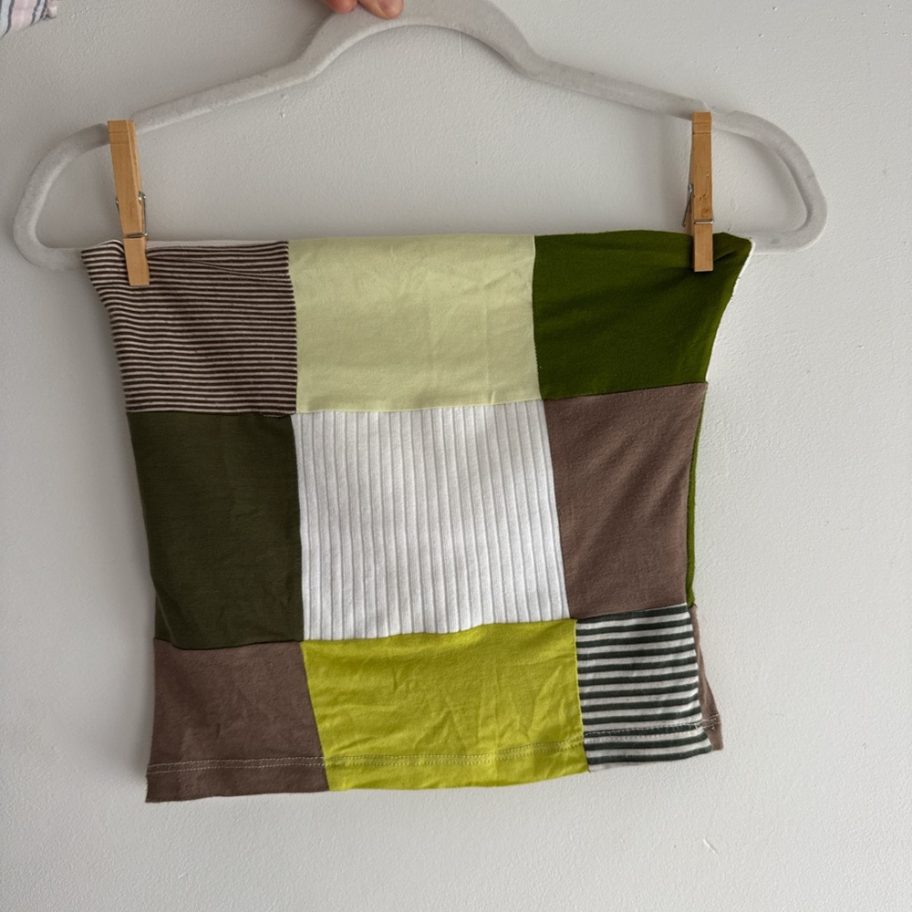 Oddli Patchwork Tube Top in Green and White